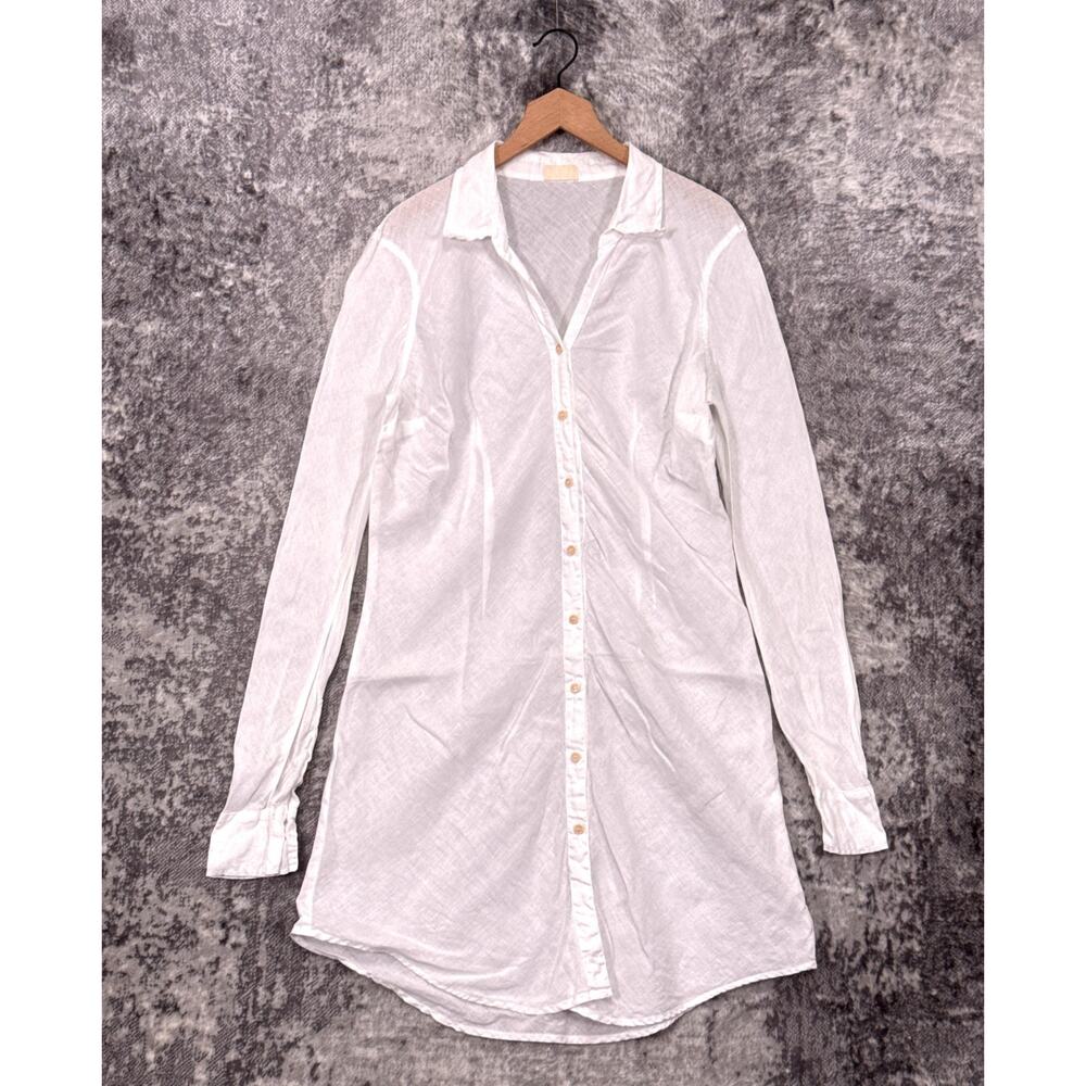 CP Shades Tunic Shirt XL Womens White Linen Long Sleeve Button Down